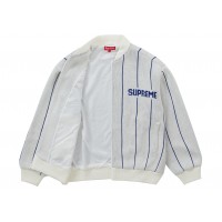 Supreme Pinstripe Varsity Zip Up Sweater White