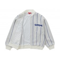 Supreme Pinstripe Varsity Zip Up Sweater White