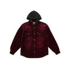Supreme Quilted Lined Hooded Velvet Snap Shirt Red