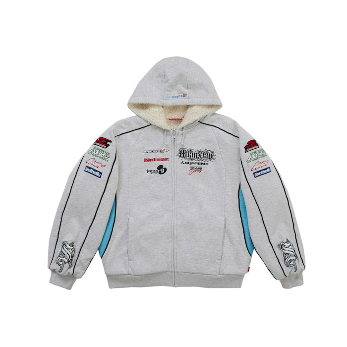Худи Supreme Racing Lined Zip Up Hooded Sweatshirt Heather Grey Худи Supreme Racing Lined Zip Up Hooded Sweatshirt Heather Grey