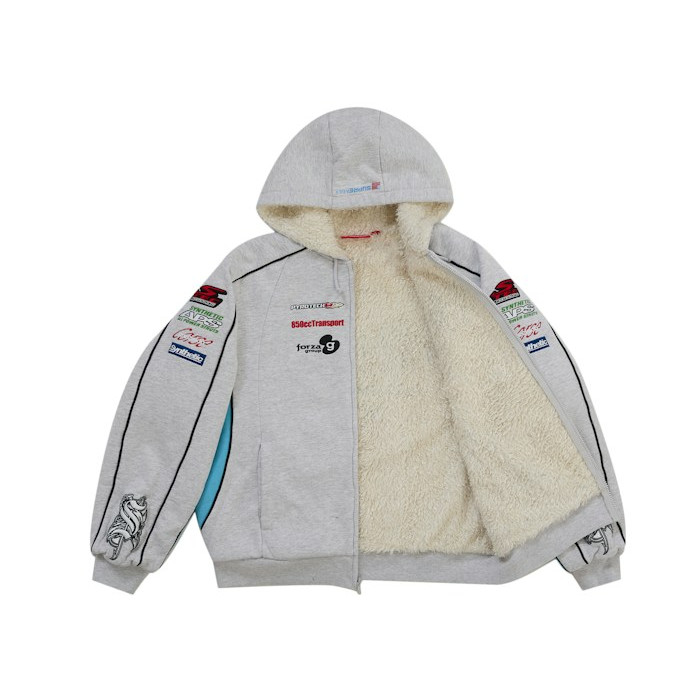 Худи Supreme Racing Lined Zip Up Hooded Sweatshirt Heather Grey Худи Supreme Racing Lined Zip Up Hooded Sweatshirt Heather Grey
