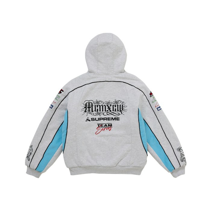Худи Supreme Racing Lined Zip Up Hooded Sweatshirt Heather Grey Худи Supreme Racing Lined Zip Up Hooded Sweatshirt Heather Grey