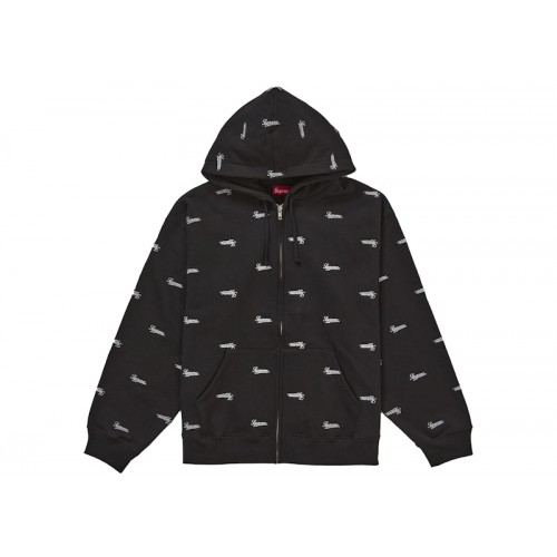 Supreme Repeat Script Zip Up Hooded Sweatshirt Black