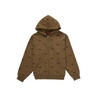 Supreme Repeat Script Zip Up Hooded Sweatshirt Dark Khaki