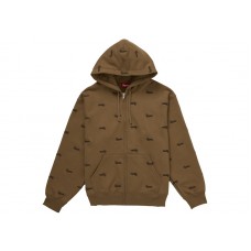 Supreme Repeat Script Zip Up Hooded Sweatshirt Dark Khaki