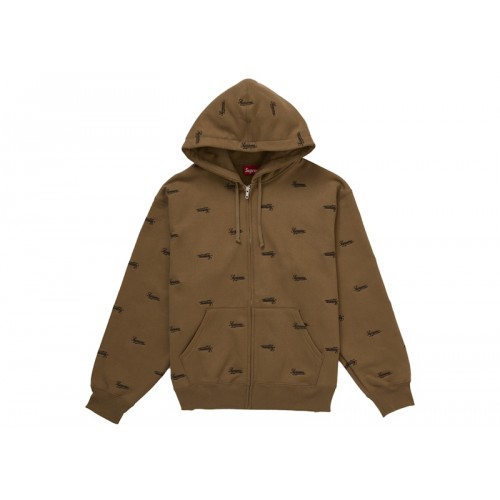 Supreme Repeat Script Zip Up Hooded Sweatshirt Dark Khaki