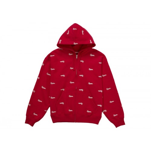 Supreme Repeat Script Zip Up Hooded Sweatshirt Red