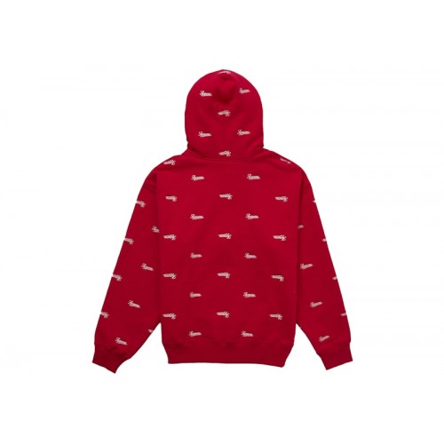 Supreme Repeat Script Zip Up Hooded Sweatshirt Red
