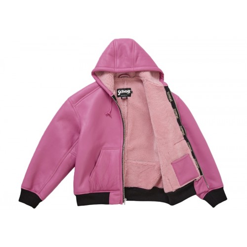 Supreme Schott Shearling Hooded Work Jacket Pink