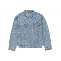 Supreme Script Jacquard Denim Trucker Jacket Washed Blue