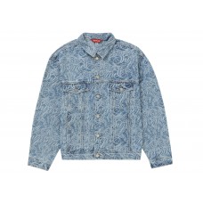 Supreme Script Jacquard Denim Trucker Jacket Washed Blue