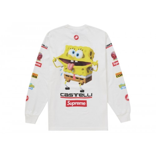 Supreme x Spongebob Squarepants x Castelli Racing Long-Sleeve Tee White