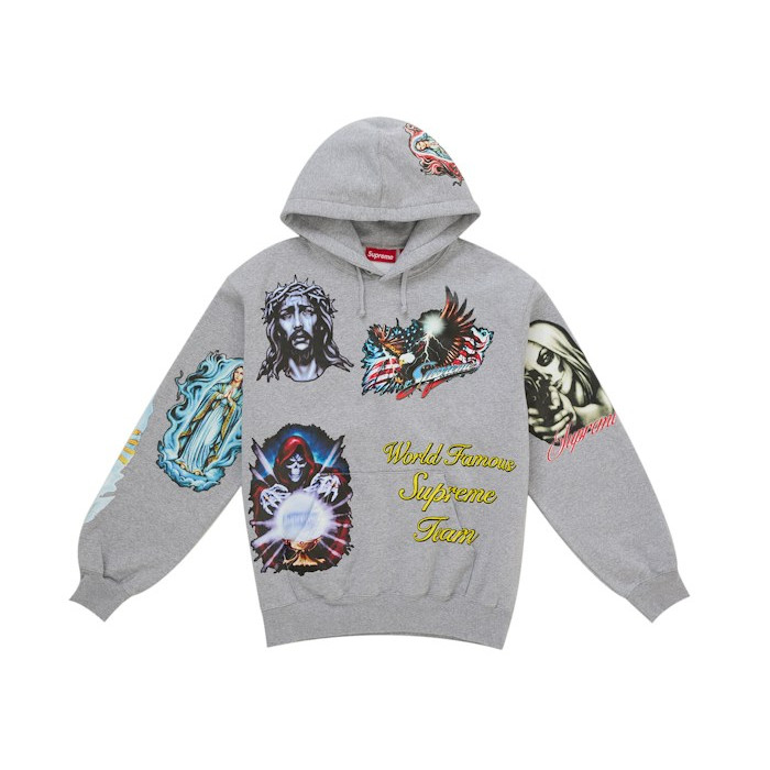 Худи Supreme Stickers Hooded Sweatshirt Heather Grey Худи Supreme Stickers Hooded Sweatshirt Heather Grey