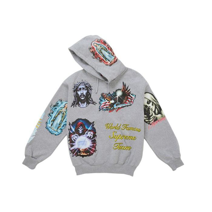 Худи Supreme Stickers Hooded Sweatshirt Heather Grey Худи Supreme Stickers Hooded Sweatshirt Heather Grey