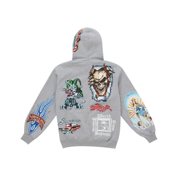 Худи Supreme Stickers Hooded Sweatshirt Heather Grey Худи Supreme Stickers Hooded Sweatshirt Heather Grey