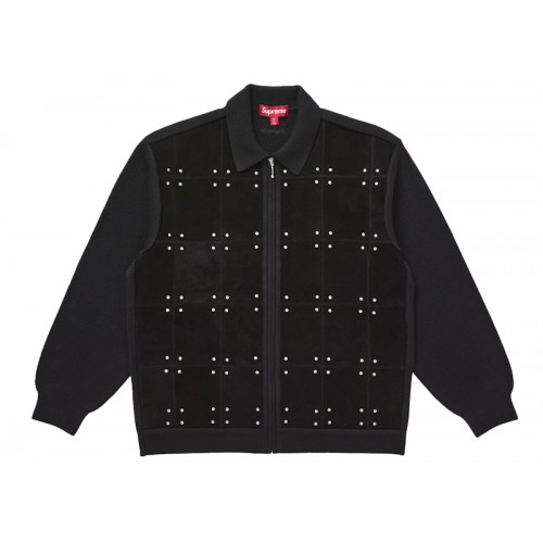 Supreme Studded Suede Zip Up Cardigan Black