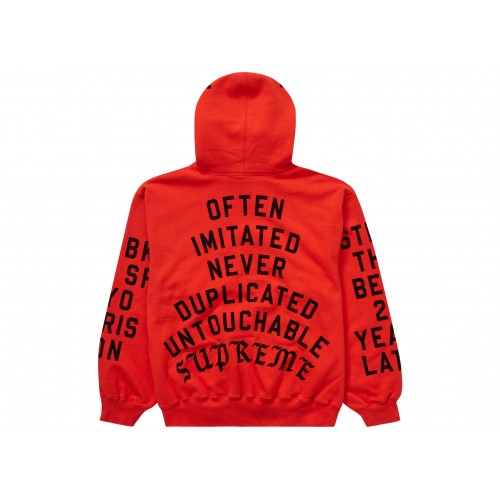Оригинальный шмот Supreme Team Flocked Hooded Sweatshirt Bright Red