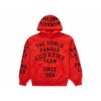 Supreme Team Flocked Hooded Sweatshirt Bright Red