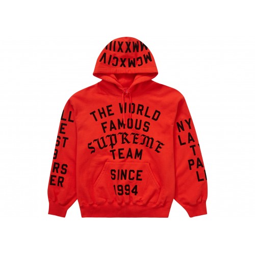 Оригинальный шмот Supreme Team Flocked Hooded Sweatshirt Bright Red