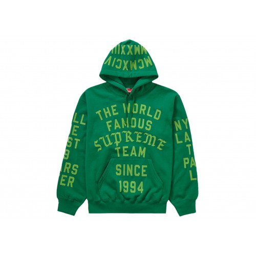 Оригинальный шмот Supreme Team Flocked Hooded Sweatshirt Green - 70см