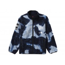 Supreme The North Face Bleached Denim Print Fleece Jacket Indigo