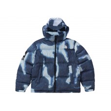 Supreme The North Face Bleached Denim Print Nuptse Jacket Indigo