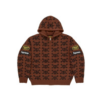 Supreme Vanson Leathers Skull Zip Up Hooded Sweater Brown