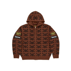 Supreme Vanson Leathers Skull Zip Up Hooded Sweater Brown