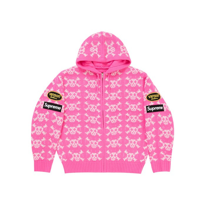 Худи Supreme Vanson Leathers Skull Zip Up Hooded Sweater Pink Худи Supreme Vanson Leathers Skull Zip Up Hooded Sweater Pink
