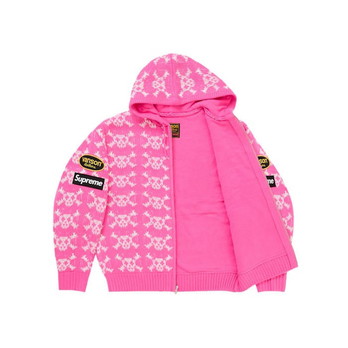 Худи Supreme Vanson Leathers Skull Zip Up Hooded Sweater Pink Худи Supreme Vanson Leathers Skull Zip Up Hooded Sweater Pink