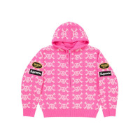 Supreme Vanson Leathers Skull Zip Up Hooded Sweater Pink