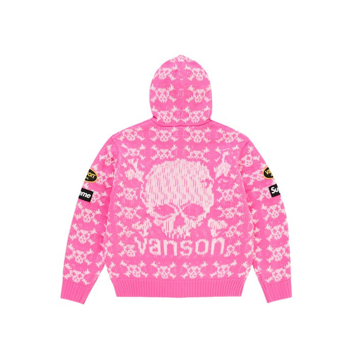 Худи Supreme Vanson Leathers Skull Zip Up Hooded Sweater Pink Худи Supreme Vanson Leathers Skull Zip Up Hooded Sweater Pink