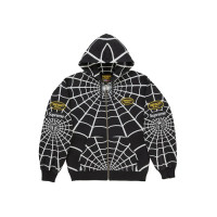 Supreme Vanson Leathers Spider-Man Zip Up Hooded Sweatshirt Black