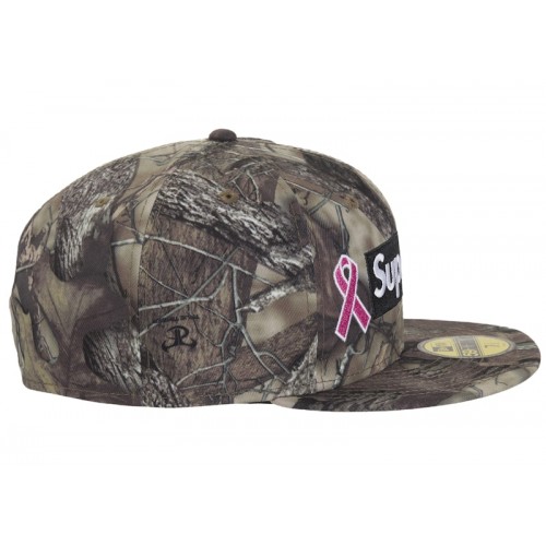 Supreme x New Era Breast Cancer Awareness Box Logo Fitted Hat Woodland Camo