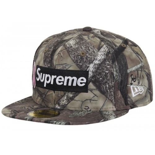 Supreme x New Era Breast Cancer Awareness Box Logo Fitted Hat Woodland Camo