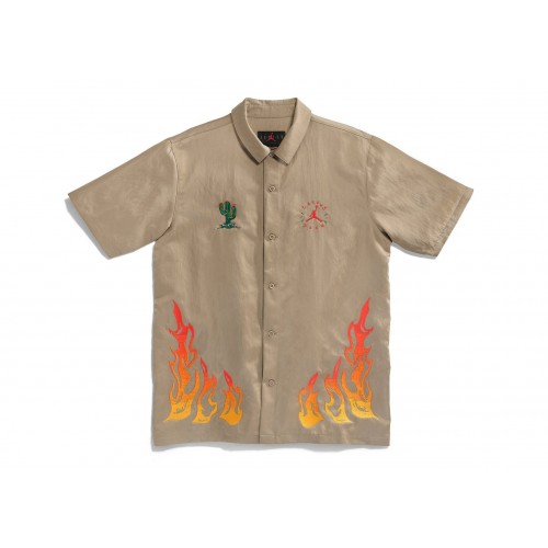 Оригинальный шмот Travis Scott Cactus Jack x Jordan Button Down Shirt Khaki/University Red