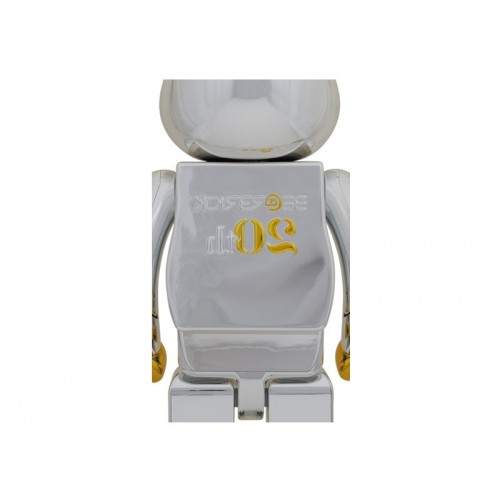 Оригинальная большая фигурка Bearbrick 20th Anniversary 1000% Gold & Silver Chrome Ver. - 70см