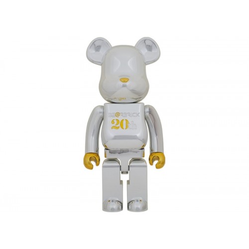 Оригинальная большая фигурка Bearbrick 20th Anniversary 1000% Gold & Silver Chrome Ver. - 70см