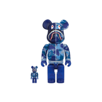 Набор фигурок (7см и 28см) Bearbrick x BAPE ABC Camo Shark 100% & 400% Set Clear Blue
