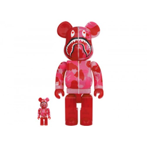 Оригинальный набор фигурок Bearbrick x BAPE ABC Camo Shark 100% & 400% Set Clear Red - 7см и 28см