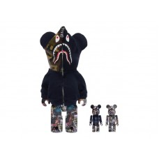 Bearbrick Bape Legacy Camo Shark 100% & 400% Set Navy