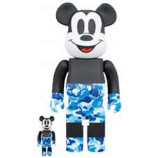 Набор фигурок (7см и 28см) Bearbrick BAPE Mickey Mouse 100% & 400% Set Black/Blue Camo