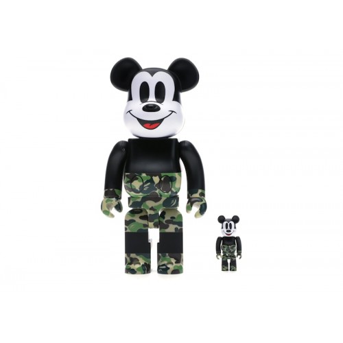 Оригинальный набор фигурок Bearbrick BAPE Mickey Mouse 100% & 400% Set Black/Green Camo - 7см и 28см