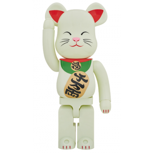 Оригинальная большая фигурка Bearbrick Beckoning Cat Luminous 1000% White - 70см