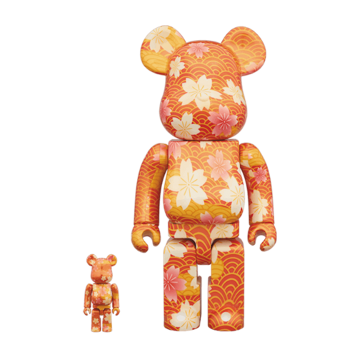 Оригинальный набор фигурок Bearbrick Chiyogami 100% & 400% Set Orange - 7см и 28см