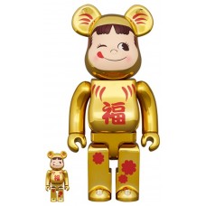 Набор фигурок (7см и 28см) Bearbrick Daruma Peko-Chan Gold Plated 100% & 400% Set