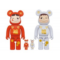 Bearbrick Daruma Peko-chan & Poco-chan 100% & 400% Set of 4 Red/White