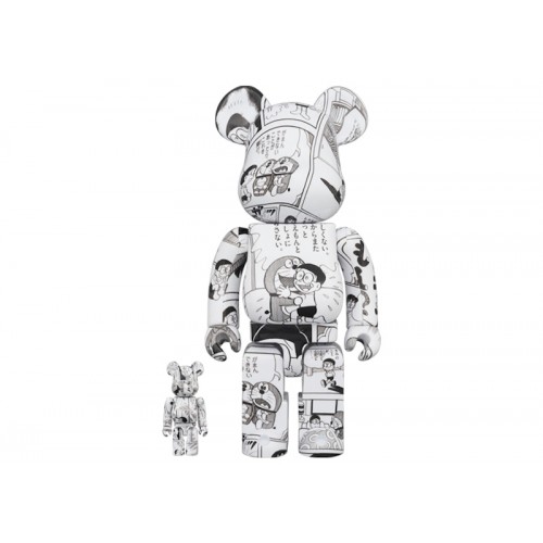 Оригинальный набор фигурок Bearbrick Doraemon (Comic Ver.) 100% & 400% Set Black & White - 7см и 28см