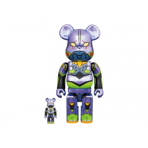 Оригинальный набор фигурок Bearbrick Evangelion Unit 1 100% & 400% Set Chrome Ver. - 7см и 28см