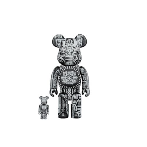 Оригинальный набор фигурок Bearbrick HR GIGER 100% & 400% Set Black Chrome - 7см и 28см